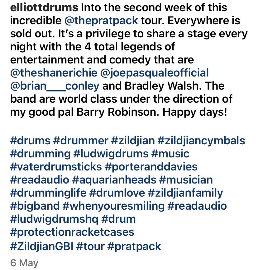 TeamShaneRichie's tweet image. Lovely words on @instagram 6/5/25 by #ThePratPack drummer @ElliottHenshaw and some shots showing their excellent big band. 🎤🥁🎺🎷🎸🎶
#ThePratPackTour2025 #prats #ThePratPackTour #livemusic #liveentertainment #bigband @BradleyWalsh @realshanerichie @RealBrianConley #JoePasquale
