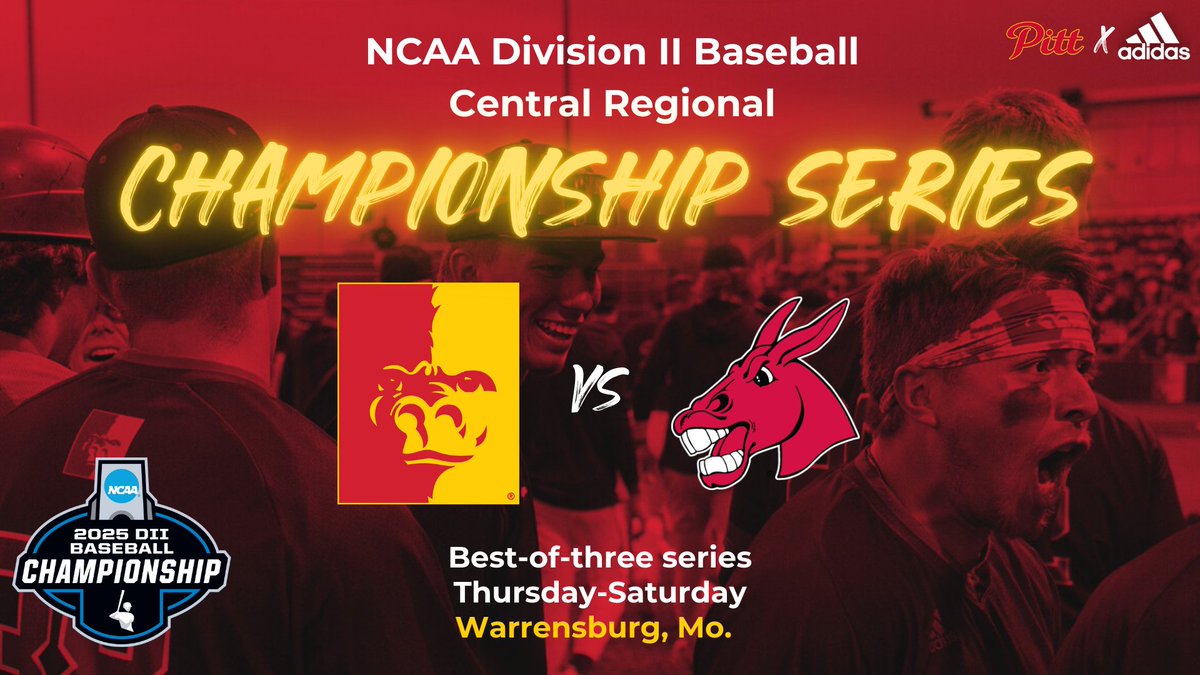 Pitt State Athletics 🦍 (@pittstgorillas) on Twitter photo The Central Region Championship is set.
The Gorillas travel to Warrensburg for a best-of-three series against Central Missouri beginning Thursday 🦍⚾️
<a href="/GorillasBSB/">Pitt State Baseball ⚾️</a>|<a href="/pittstate/">Pittsburg State</a> The Central Region Championship is set.
The Gorillas travel to Warrensburg for a best-of-three series against Central Missouri beginning Thursday 🦍⚾️
<a href="/GorillasBSB/">Pitt State Baseball ⚾️</a>|<a href="/pittstate/">Pittsburg State</a>
