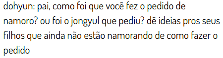hdcbarbie's tweet photo. Dohyun: Vou resumir. Eu tentei fazer um gesto romântico e bonito, levei ele no restaurante mais caro de Guadalajara e escondi uma aliança de compromisso em uma fatia de sobremesa. O problema é que a sobremesa era um pouco crocante e ele não percebeu, então quase se engasgou com + https://t.co/xSi2APrWme