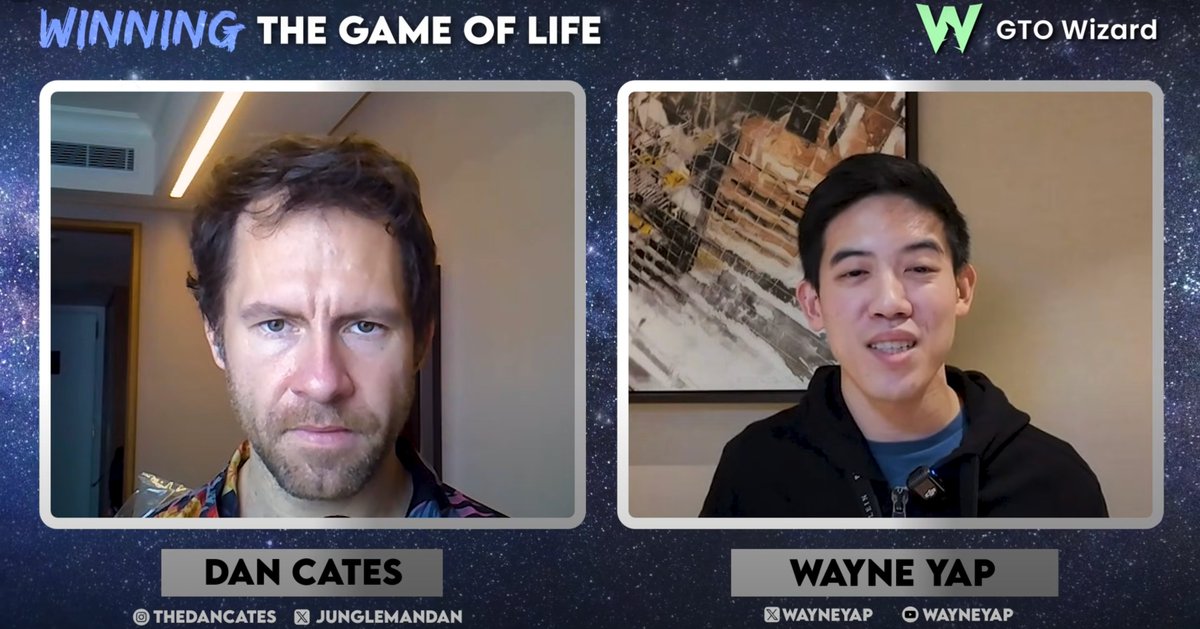 Wayne Yap (@wayneyap) on Twitter photo Hopped on The Game of Life by <a href="/junglemandan/">Daniel Cates 🇺🇸 🌎</a>
Dan Cates is one of the greatest poker players of all time.
In the interview, he asked me to break down applying hardcore poker thinking (EV, polarization, etc.) to the business world.
Link to video and topics we cover: Hopped on The Game of Life by <a href="/junglemandan/">Daniel Cates 🇺🇸 🌎</a>
Dan Cates is one of the greatest poker players of all time.
In the interview, he asked me to break down applying hardcore poker thinking (EV, polarization, etc.) to the business world.
Link to video and topics we cover: