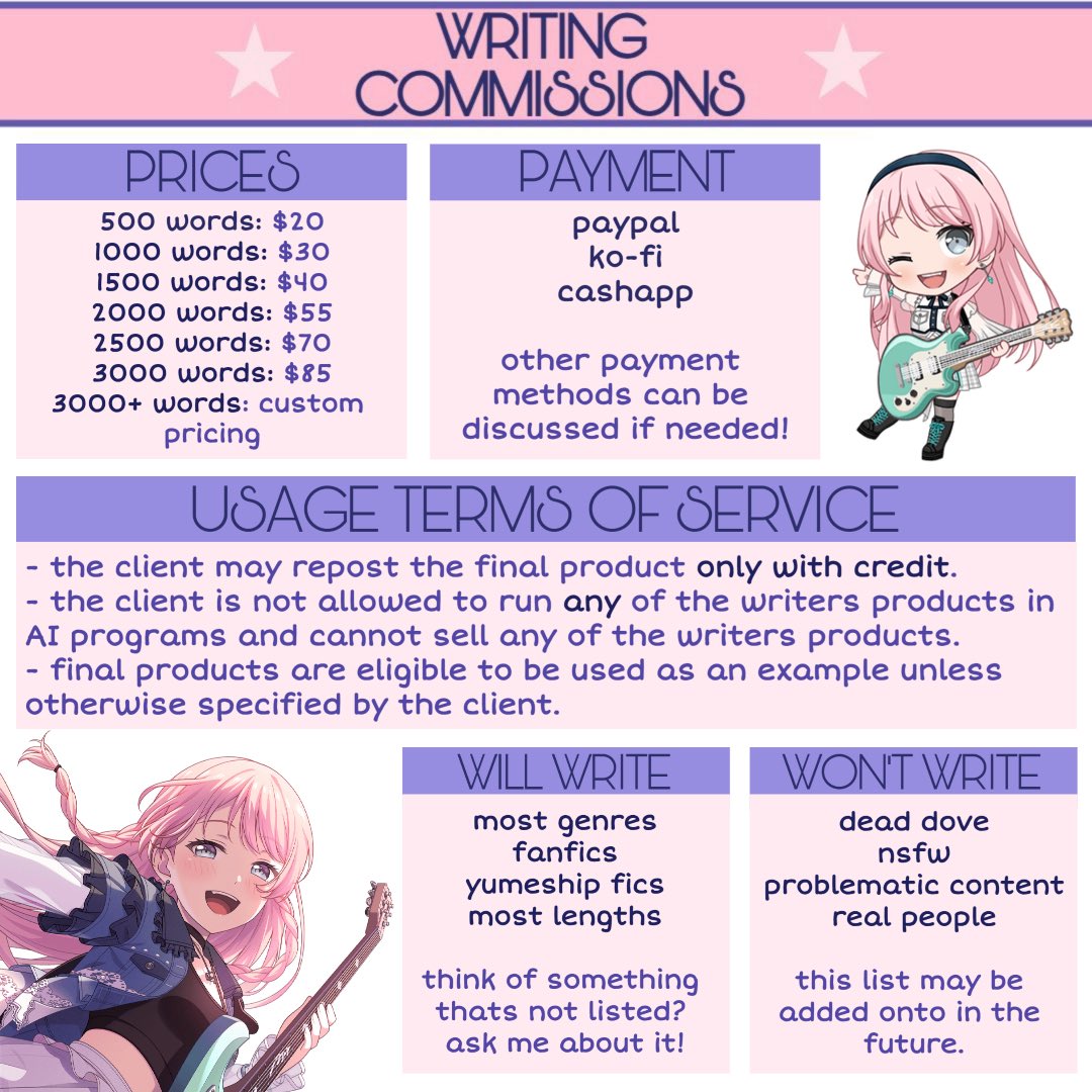 starfrxst's tweet photo. hi, i currently have emergency comms open to help me get some necessities for my pets &amp; my family, as well as to save up money for myself!

i will either write or draw for you and my prices are currently flexible. visit my comm carrd in my bio for writing examples! https://t.co/WBLulVU1io