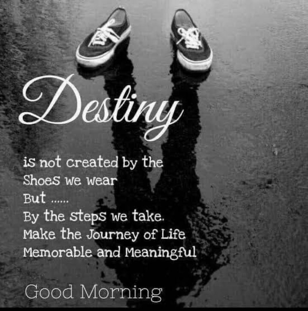 Destiny is not created by the Shoes we wear But.... By the steps we take.  Make the Journey of Life Memorable and Meaningful. #MondayMotivation #quote, image size:988x997