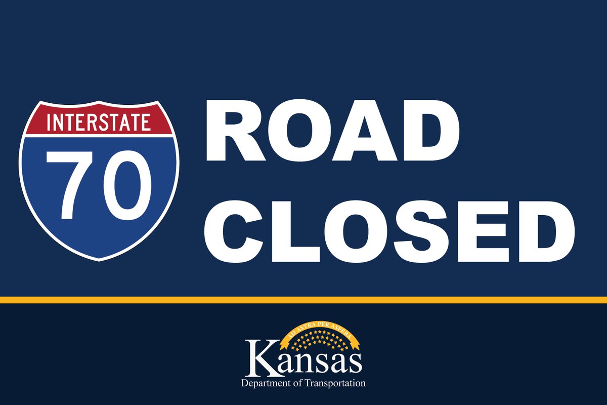 ⛔ I-70 CLOSURE:
EB from Colby to Grinnell and WB from Hays to Grinnell due to downed power lines from severe storms.  Motorists should find alternate routes until the roadway can be cleared. Stay updated at kandrive.gov. #kswx