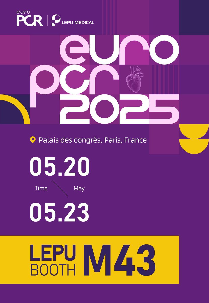 Join Us at EuroPCR 2025! 

Lepu Medical is thrilled to participate in EuroPCR 2025, where we’ll showcase our advanced solutions in interventional cardiology.

#EuroPCR2025 #LepuMedical 

📧 Contact us >> marketing@lepu-medical.com
🌐 Visit our website >> en.lepumedical.com