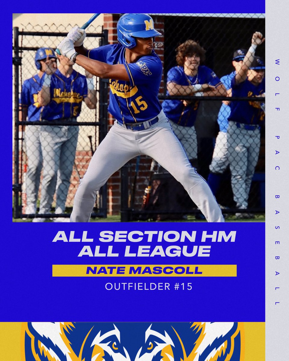 Congratulations to our Centerfielder, Junior, Nate Mascoll on being voted All League and All Section Honorable Mention by opposing coaches.