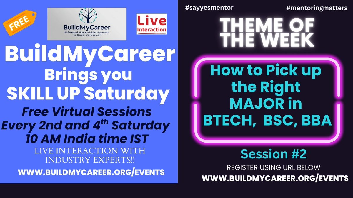 BuildMyCareers's tweet photo. Session#2 Picking the right Major in BTECH, BSC, or any other degree, interact with our Industry experts, register using URL https://t.co/sgEgSAQjmE 

#SuccessMindest #After10th #Major #Degree #IIT #NEET #EAMCET https://t.co/cQBonHdbN7