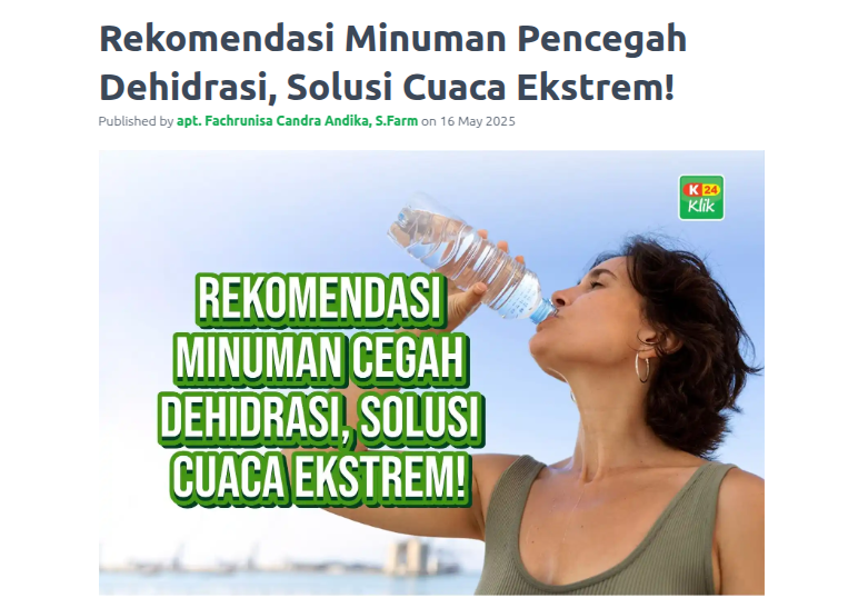 k24klik's tweet photo. AWAS BAHAYA DEHIDRASI!
Cuaca ekstrem dapat menjadi salah satu penyebab dehidrasi dan berpengaruh pada kesehatan tubuh. Yuk ketahui rekomendasi minuman pencegah dehidrasi lewat artikel di bawah ini.
https://t.co/toYzTvE5FI https://t.co/v19KhJDF0L