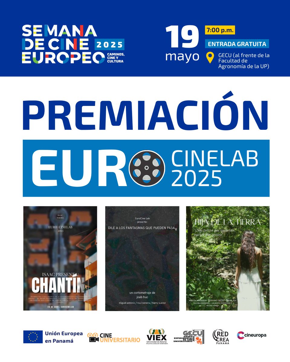 UEenPanama's tweet image. Lunes 19 inauguramos la IV Semana del Cine Europeo en Panamá con la premiación 🏆 del concurso de producción de cortometrajes Euro CineLab 2025. 📽️
Será la culminación de un proceso de selección y formación de 40 horas. 👏
🔗 Programa completo en europa.eu/!YR7gVb