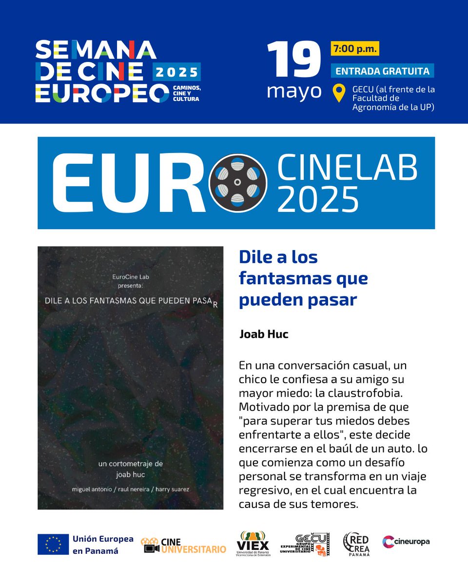 UEenPanama's tweet image. Lunes 19 inauguramos la IV Semana del Cine Europeo en Panamá con la premiación 🏆 del concurso de producción de cortometrajes Euro CineLab 2025. 📽️
Será la culminación de un proceso de selección y formación de 40 horas. 👏
🔗 Programa completo en europa.eu/!YR7gVb