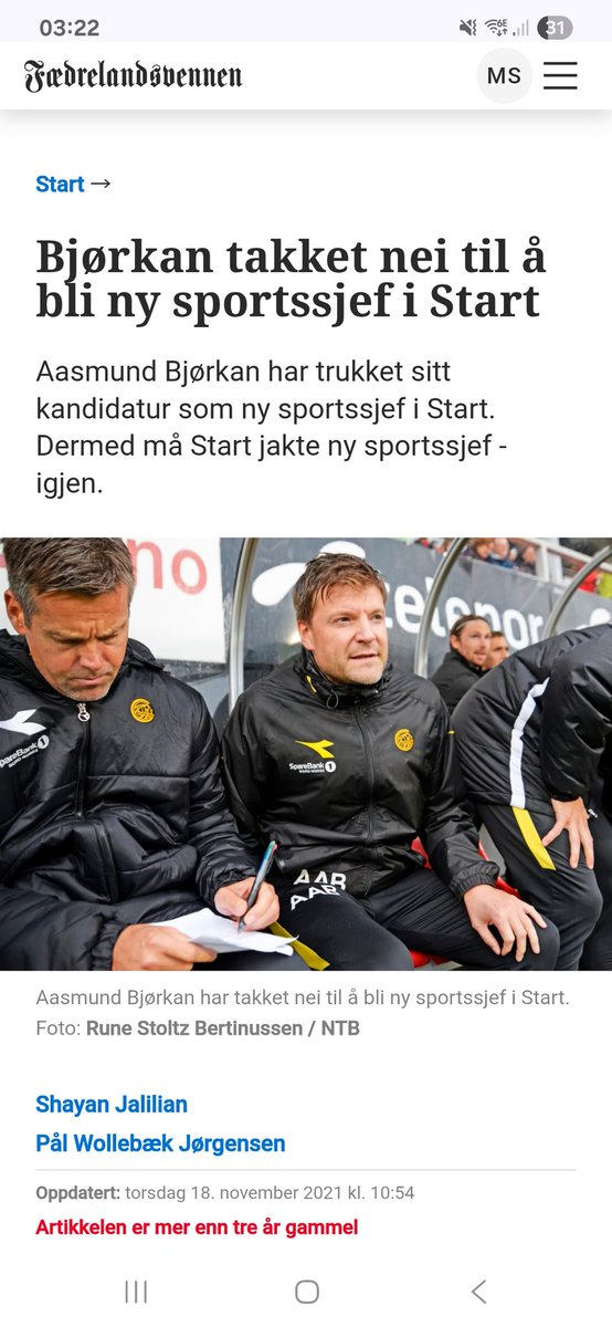 Tror nok Aasmund Bjørkan angrer noe grasalt på at han ikke dro til Start for tre år siden