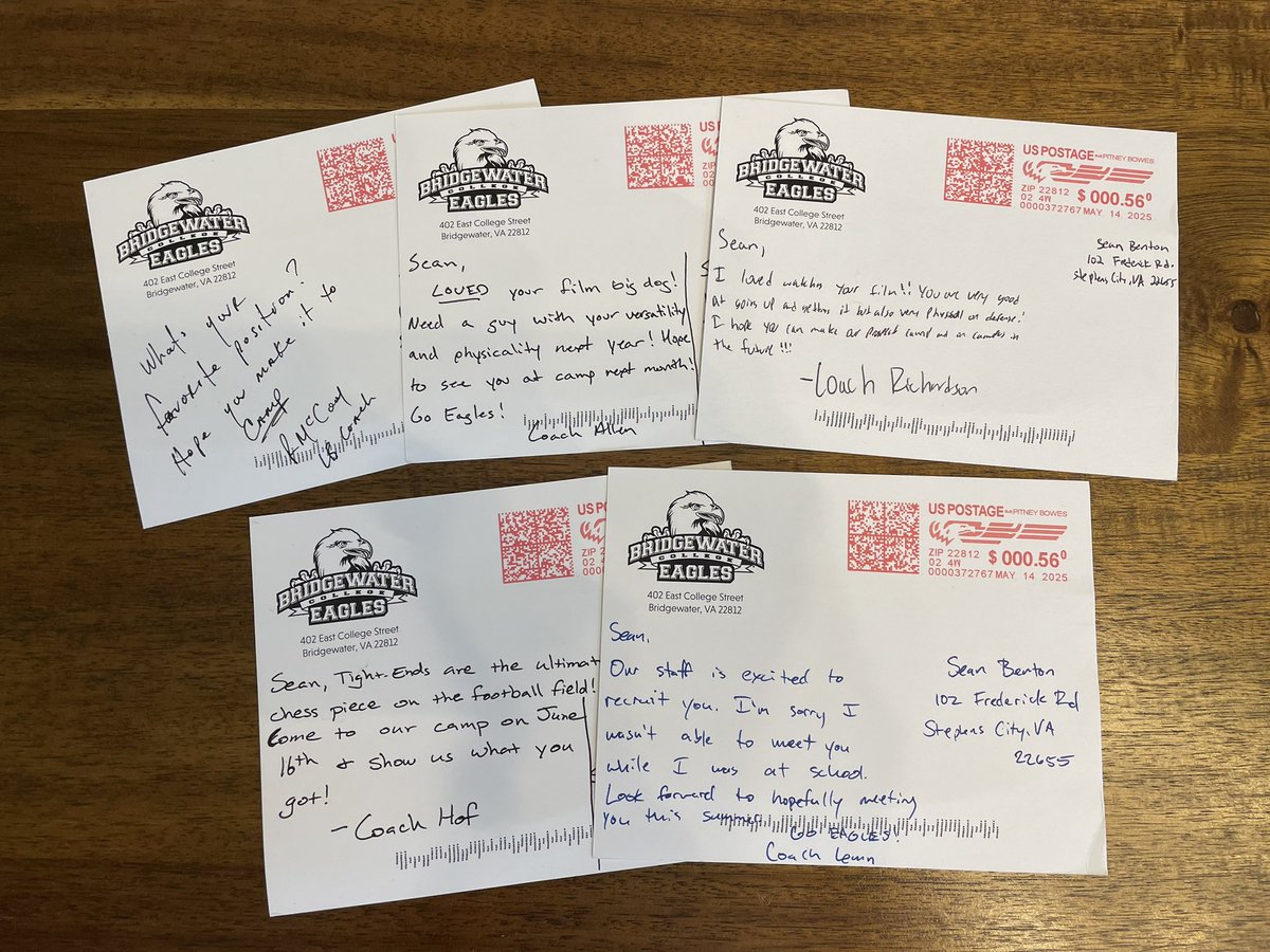 Sean Benton (@sean_benton08) on Twitter photo Huge thank you to the coaching staff at <a href="/BH2OFootball/">Bridgewater Football</a> for taking time to send me handwritten notes. Looking forward to coming down to Bridgewater this summer!
<a href="/CoachLemn/">Scott Lemn</a> <a href="/CoachPallenFB/">Peyton Allen</a> <a href="/Coach_pkHof/">Patrick Hofmann</a> <a href="/Coach_Rich50/">Deion Richardson</a> <a href="/CoachRob_MC1/">Rob McCoy Sr.</a> Huge thank you to the coaching staff at <a href="/BH2OFootball/">Bridgewater Football</a> for taking time to send me handwritten notes. Looking forward to coming down to Bridgewater this summer!
<a href="/CoachLemn/">Scott Lemn</a> <a href="/CoachPallenFB/">Peyton Allen</a> <a href="/Coach_pkHof/">Patrick Hofmann</a> <a href="/Coach_Rich50/">Deion Richardson</a> <a href="/CoachRob_MC1/">Rob McCoy Sr.</a>
