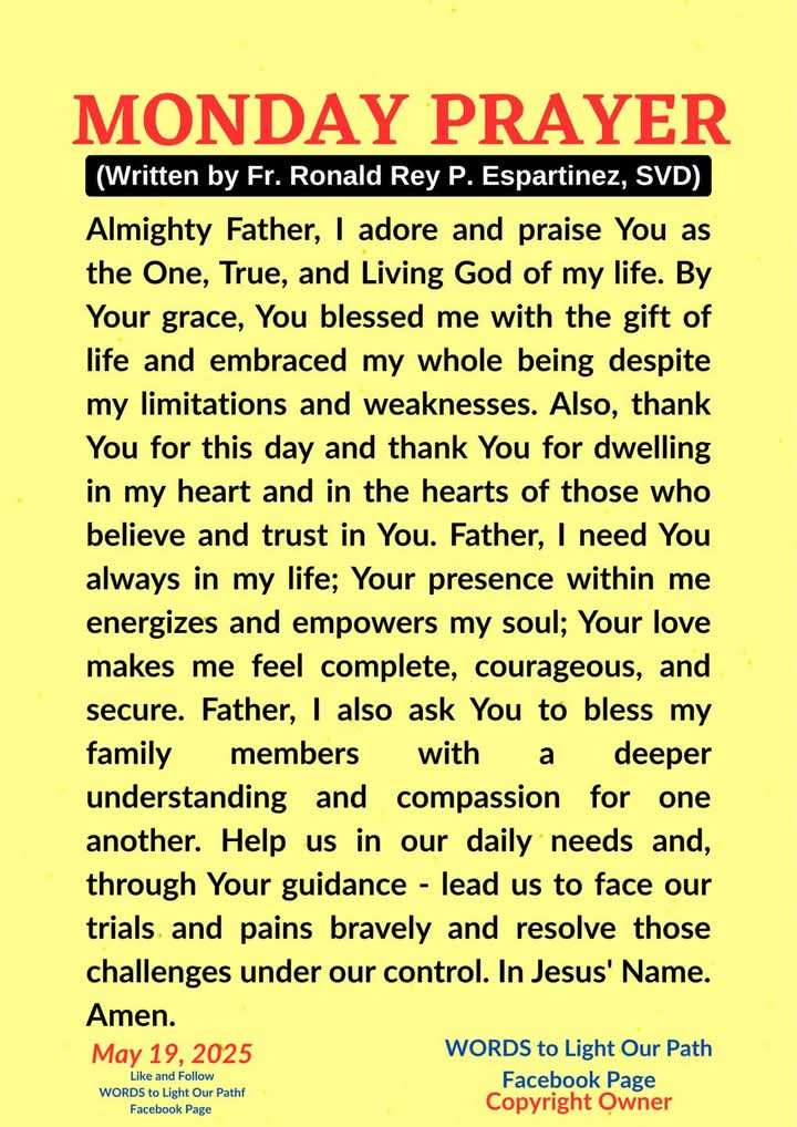 Monday payer God Bless you all