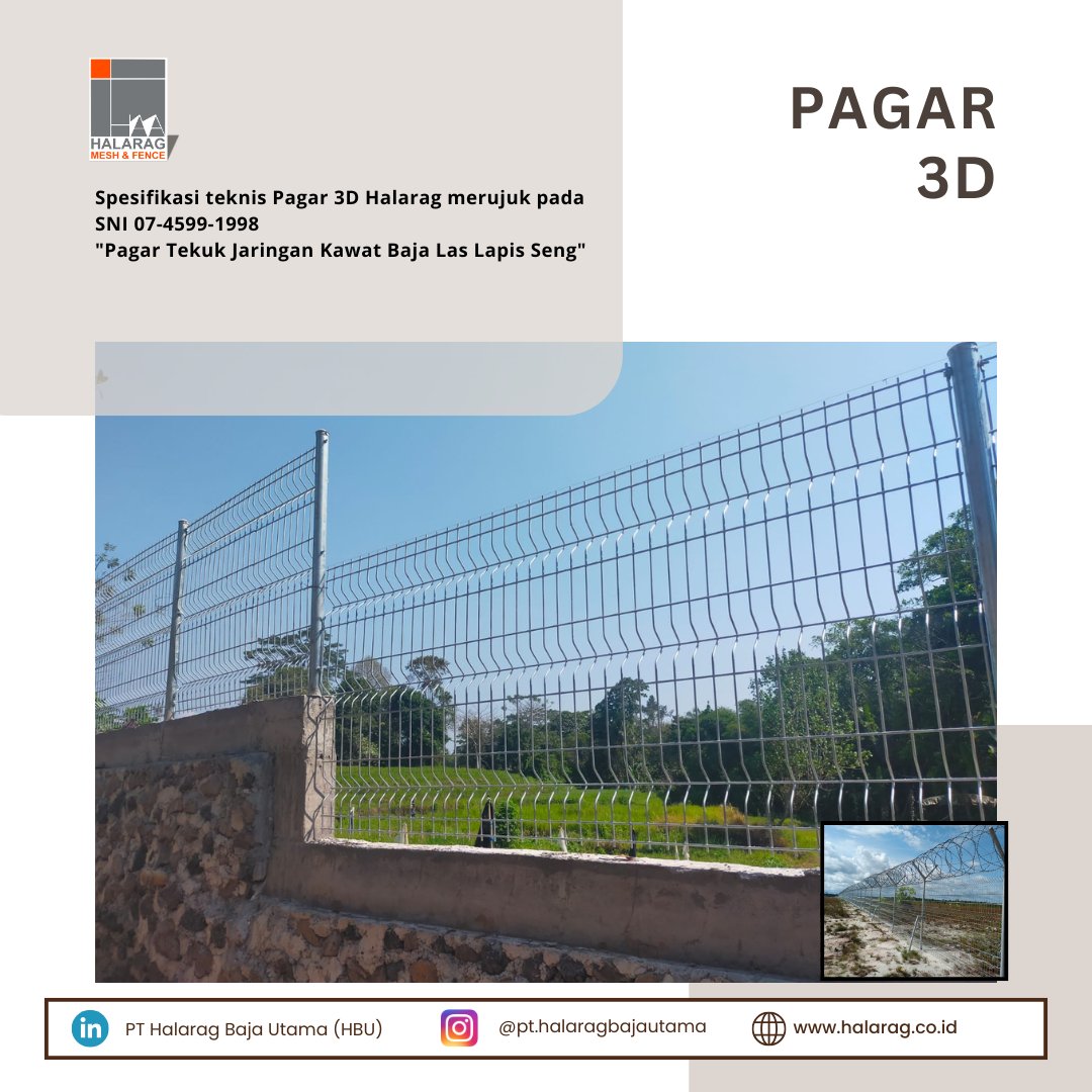 HalaragPt's tweet image. Pagar Bandara / Pagar V / Security Fence / Pagar Wiremesh / Pagar 3D 

Dibuat sebagaimana proses produksi wiremesh, dengan proses penekukan bentuk gelombang pada bagian tengahnya wiremesh, menggunakan mesin bending khusus. 

pabrikwiremesh.co.id

#pagarwiremesh #pagar3d