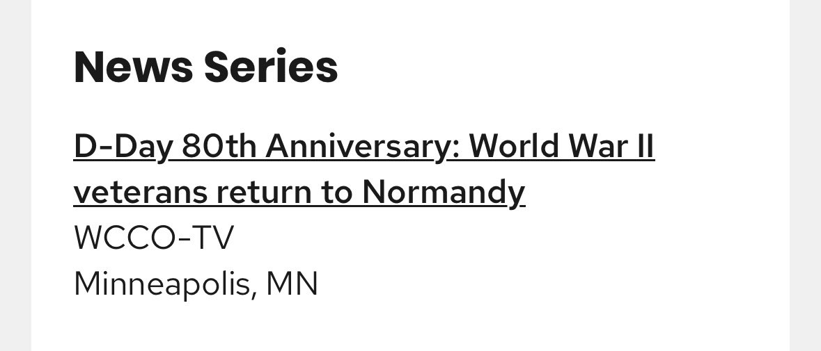 JDLauritsen's tweet image. Honored and humbled to win an Edward R. Murrow Regional Award for our reporting in France during the 80th Anniversary of D-Day. A big thanks to all the WWII vets who allowed photojournalist Tom Aviles and I to tell their incredible stories. Truly the greatest generation.