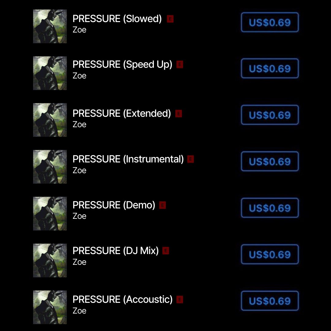 MY DIVA! Zoe acabou de lançar 7 versões de “PRESSURE”.