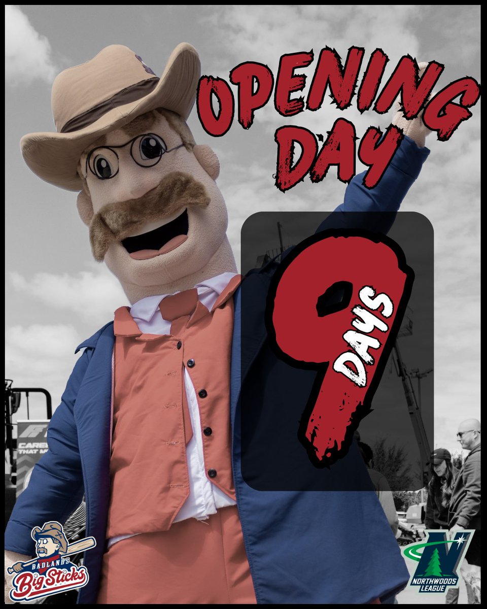 BadlandsBigStix's tweet image. We are officially 9 days away from Opening Day! Mark your calendars for May 26th. We can't wait to see you there! ⚾️🤩 #badlandsbigsticks #northwoodsleague #BaseBall
