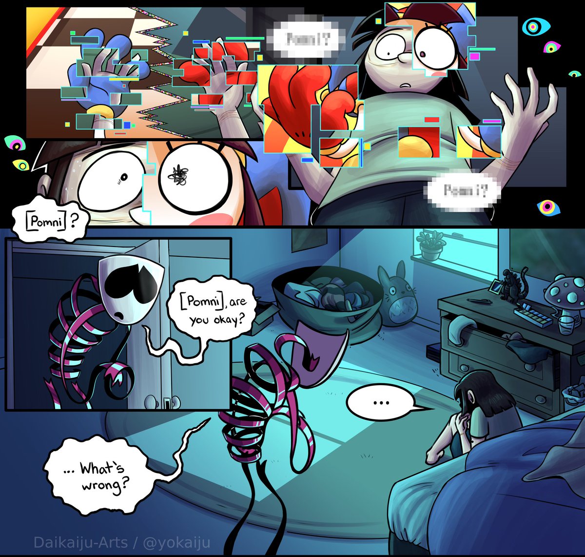 Yokaiju's tweet photo. In my Irl Au, digital hallucinations still persist even after escaping the Digital Circus, and unfortunately [Pomni] experiences them the most intense…

#TheAmazingDigitalCircus #tadc https://t.co/wvcfWr5W0i