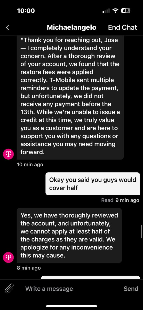 LCubanaA's tweet photo. @TMobile ridiculous what these reps did to my dad due to an error with the card he chose to pay bill and he’s been a loyal customer for about 25 years https://t.co/vlrQxfMkS9