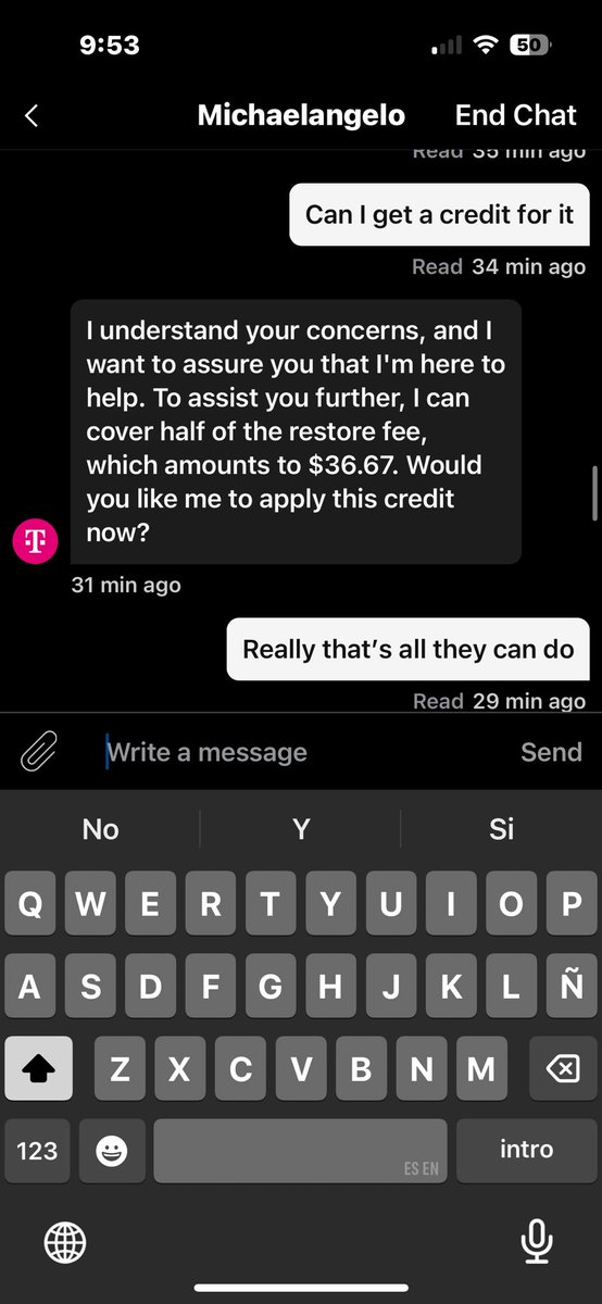 LCubanaA's tweet photo. @TMobile ridiculous what these reps did to my dad due to an error with the card he chose to pay bill and he’s been a loyal customer for about 25 years https://t.co/vlrQxfMkS9
