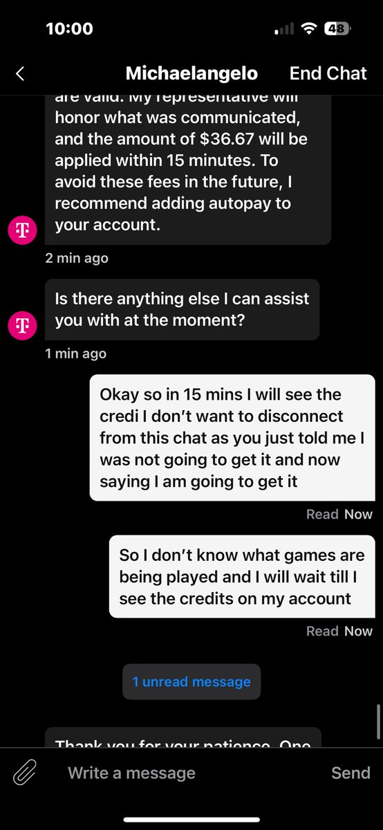 LCubanaA's tweet photo. @TMobile and then after telling the rep they would get reported they wanted to honor half the charges smh this is so not okay https://t.co/3arh1KMa4f