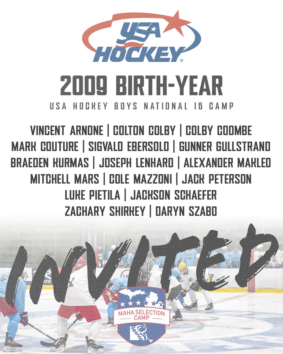Congratulations to the players who have received invitations to the <a href="/usahockey/">USA Hockey</a> Boys National 16 Camp following the conclusion of this weekend's MAHA Selection Camp. They will skate with top players from across the country June 25 through July 1 in Amherst, N.Y.