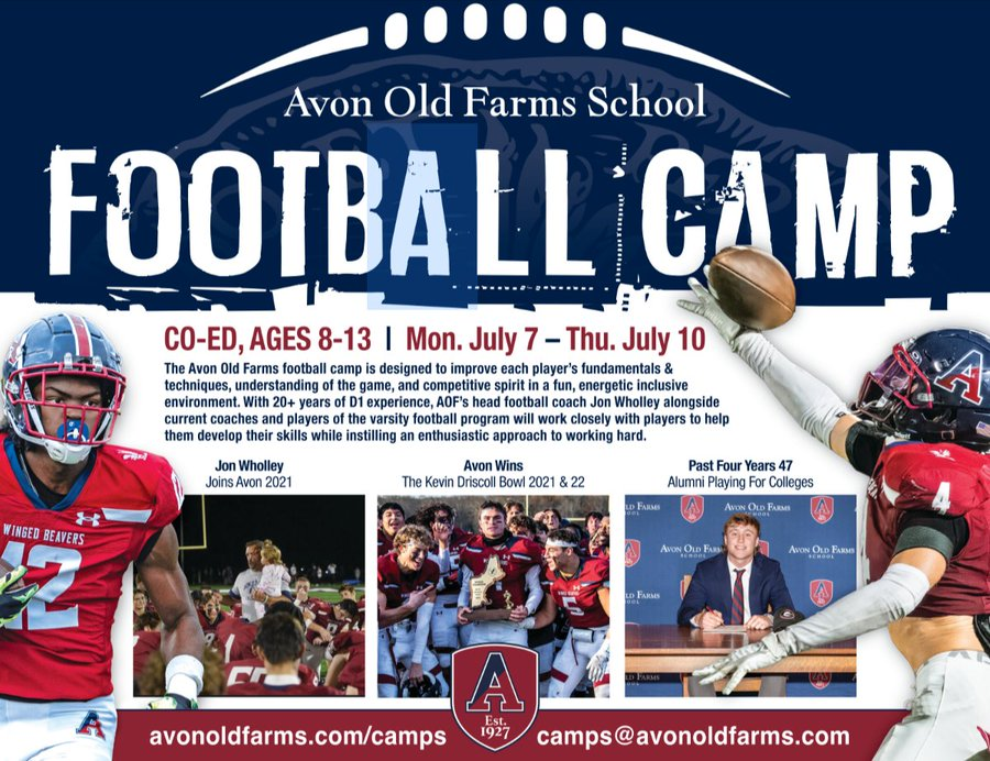Coach Jon Wholley (@jonathanwholley) on Twitter photo Excited to host 4th Annual <a href="/AOF_Football/">AOF Football</a> Camp 🏈
We have had over 100 Campers the past 2 years !
🦫 July 7th -10th
🦫 Ages 8-13
Come - Work, Improve & Have Fun !!! ⛺️
avonoldfarms.com/summercamps202… Excited to host 4th Annual <a href="/AOF_Football/">AOF Football</a> Camp 🏈
We have had over 100 Campers the past 2 years !
🦫 July 7th -10th
🦫 Ages 8-13
Come - Work, Improve & Have Fun !!! ⛺️
avonoldfarms.com/summercamps202…