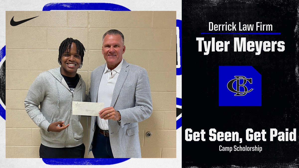 Thanks to the Derrick Law Firm for giving athletes in the lowcountry the opportunity to be seen during the summer.  Rising Senior Tyler Meyers is the recipient of the Get Seen, Get Paid Camp Scholarship!!