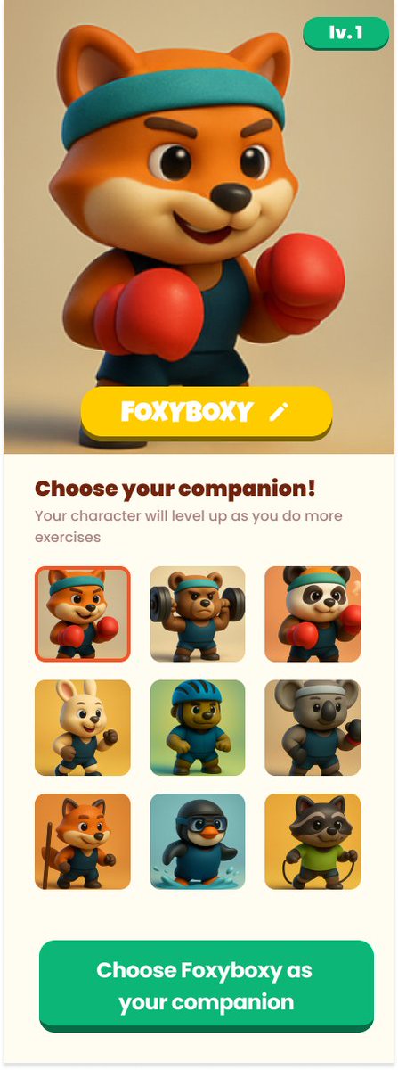 tonnusos's tweet image. Working on a completely new design & onboarding for Snapfit.
Users can choose their companion. It will level up & grow as you exercise more.
Very much feels like Pokémon to me, hitting those big nostalgia vibes 😄