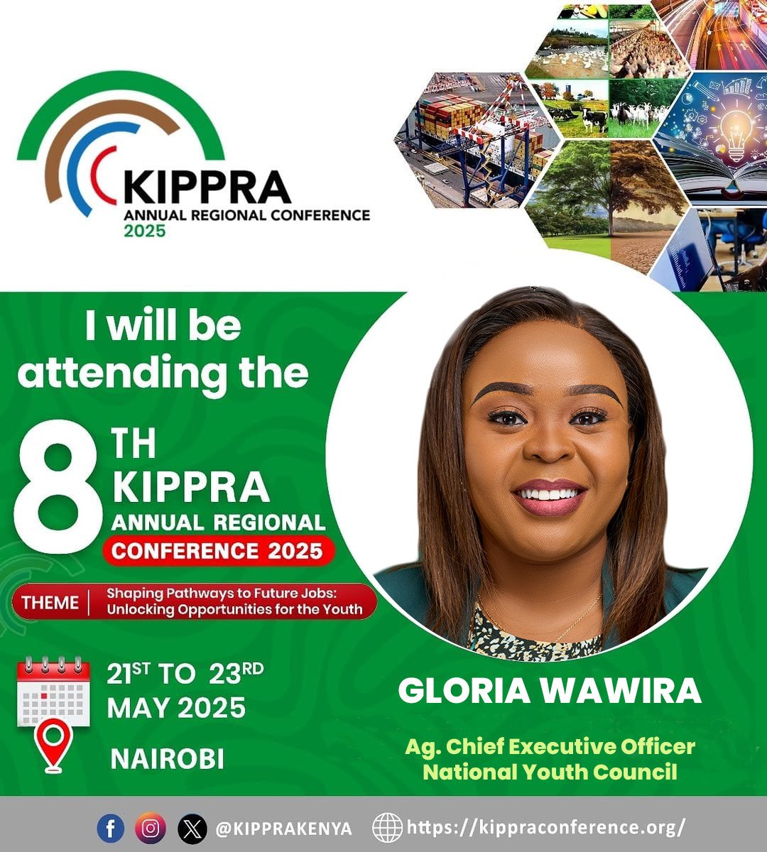 National Youth Council Kenya (@nyc_youthvoice) on Twitter photo A call on all youths!
Get ready to engage in meaningful conversations at the 8th KIPPRA Annual Conference from May 21st to 23rd, 2025! <a href="/KSGKenya/">Kenya School of Govt</a>
<a href="/GloriaWawia/">Gloria Wawira</a>, CEO of the National Youth Council, will be in attendance. Join us as we explore "Shaping Pathways to Future Jobs: A call on all youths!
Get ready to engage in meaningful conversations at the 8th KIPPRA Annual Conference from May 21st to 23rd, 2025! <a href="/KSGKenya/">Kenya School of Govt</a>
<a href="/GloriaWawia/">Gloria Wawira</a>, CEO of the National Youth Council, will be in attendance. Join us as we explore "Shaping Pathways to Future Jobs: