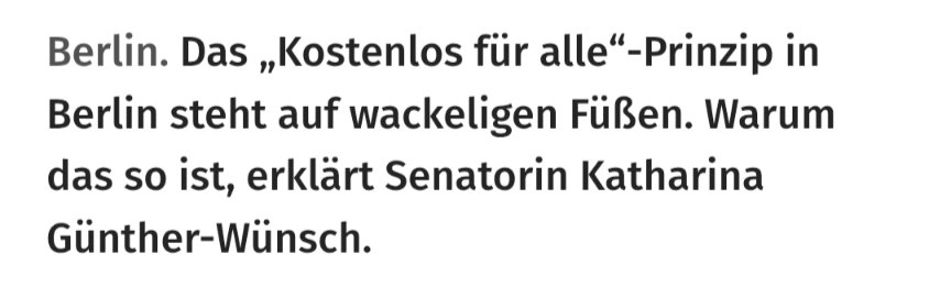 Die gezielte Entlastung von Familien mit kleinen Kindern ist übrigens das Gegenteil von „kostenlos für alle“. Eine Partei die konsequent Steuerentlastungen für Reiche fordert, will bei den Kindern kürzen. Das nervt gewaltig. morgenpost.de/berlin/article…