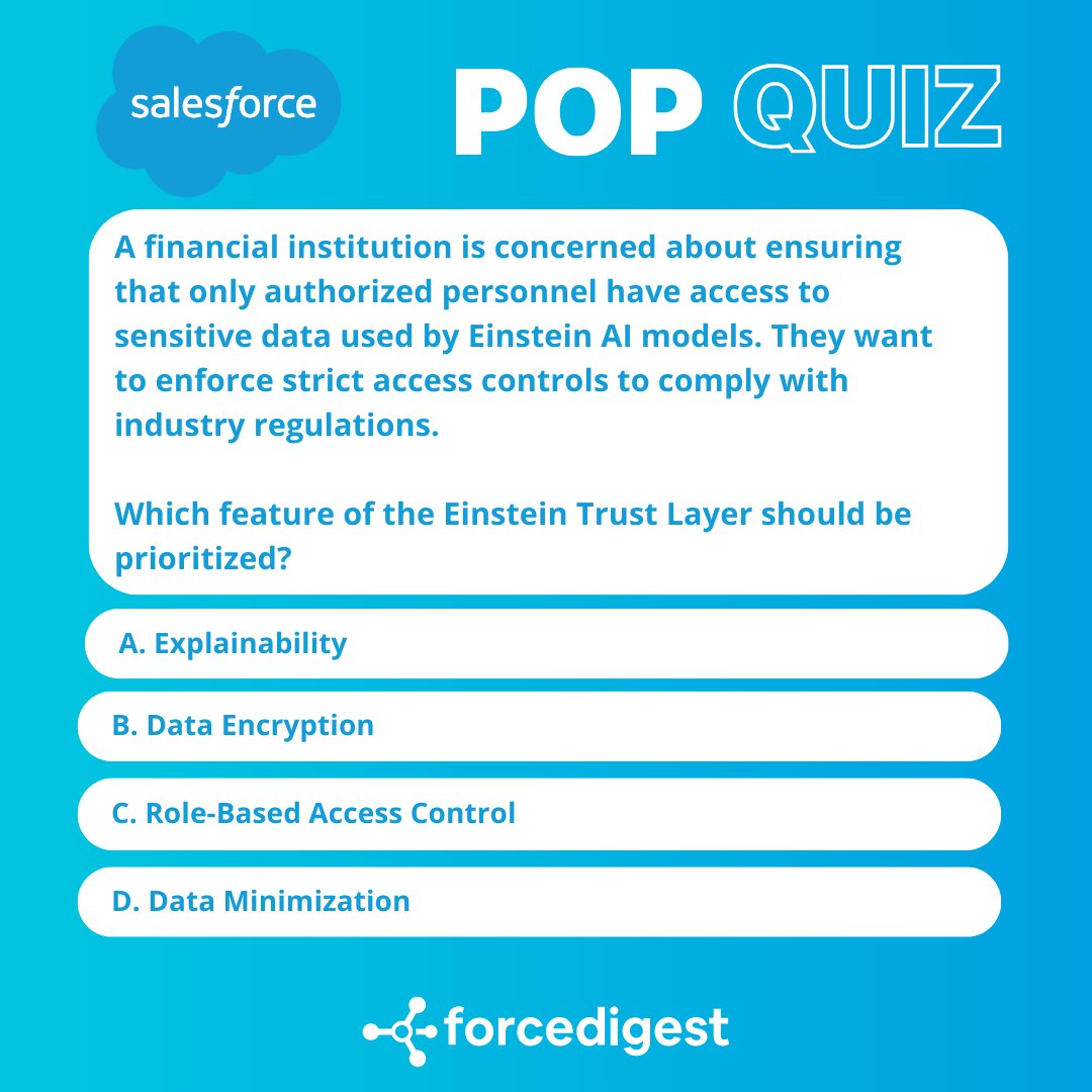 ForceDigest's tweet image. ✨ #ForceDigest Daily Pop Quiz – Salesforce Certified Agentforce Specialist

#Agentforce #SalesforceAgentforce #SalesforceCertified #PromptEngineering #AIAssistants #SalesforceAI #CRMInnovation #SalesforceCloud #DigitalAssistants #AutomationExpert #SalesforceLife