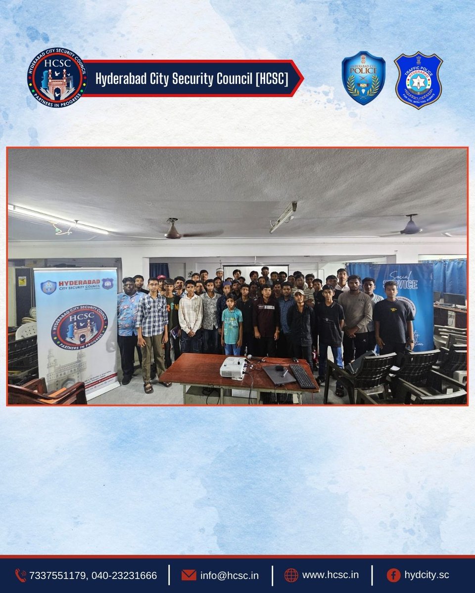 HCSC_Hyd's tweet photo. On 18 May 2025, HCSC held its 2nd Traffic Safety session at Al-Khair Society, Golconda, led by Shri Rajashekhar Reddy.
Shri Faqaruddin Ali educated kids on road safety through fun videos & discussions.
#TrafficSafety #RoadSafetyAwareness #HCSC #SafetyForKids #AlKhairSociety https://t.co/hrd6R2zvBo