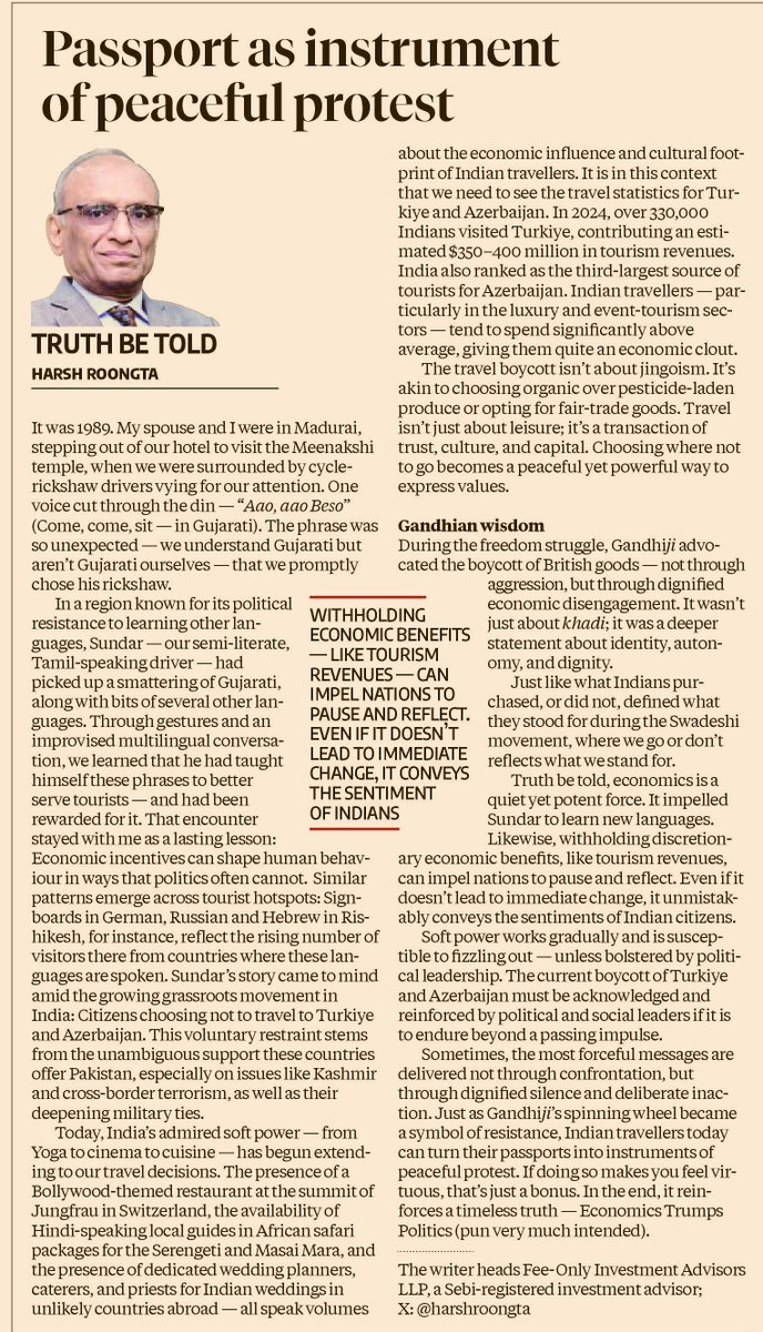 feeonlyia's tweet photo. Can your passport be a tool of protest?

Indian travellers are quietly using their travel choices to express values—turning tourism into a peaceful economic message. 
Link to the article: https://t.co/cAAtlJBJAw

✍️New #TruthBeTold column, #TravelWithPurpose
@harshroongta https://t.co/JBBGhH3vlp