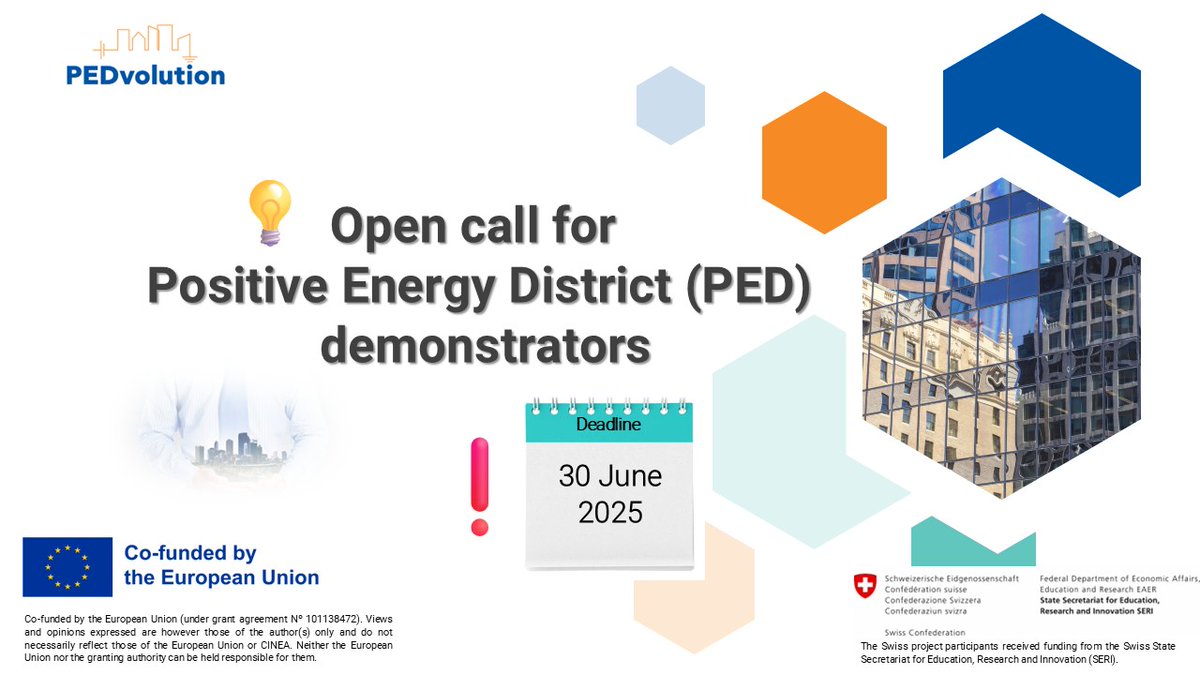 🔔Ready to become a PED demonstrator?  This is your opportunity to help shape the future of sustainable urban living in Europe!🌍  

Deadline: 30 June 2025  

If your #energycommunity is pursuing bold climate goals we want to hear from you.  

📩Apply now👉lnkd.in/dtsQMvcr