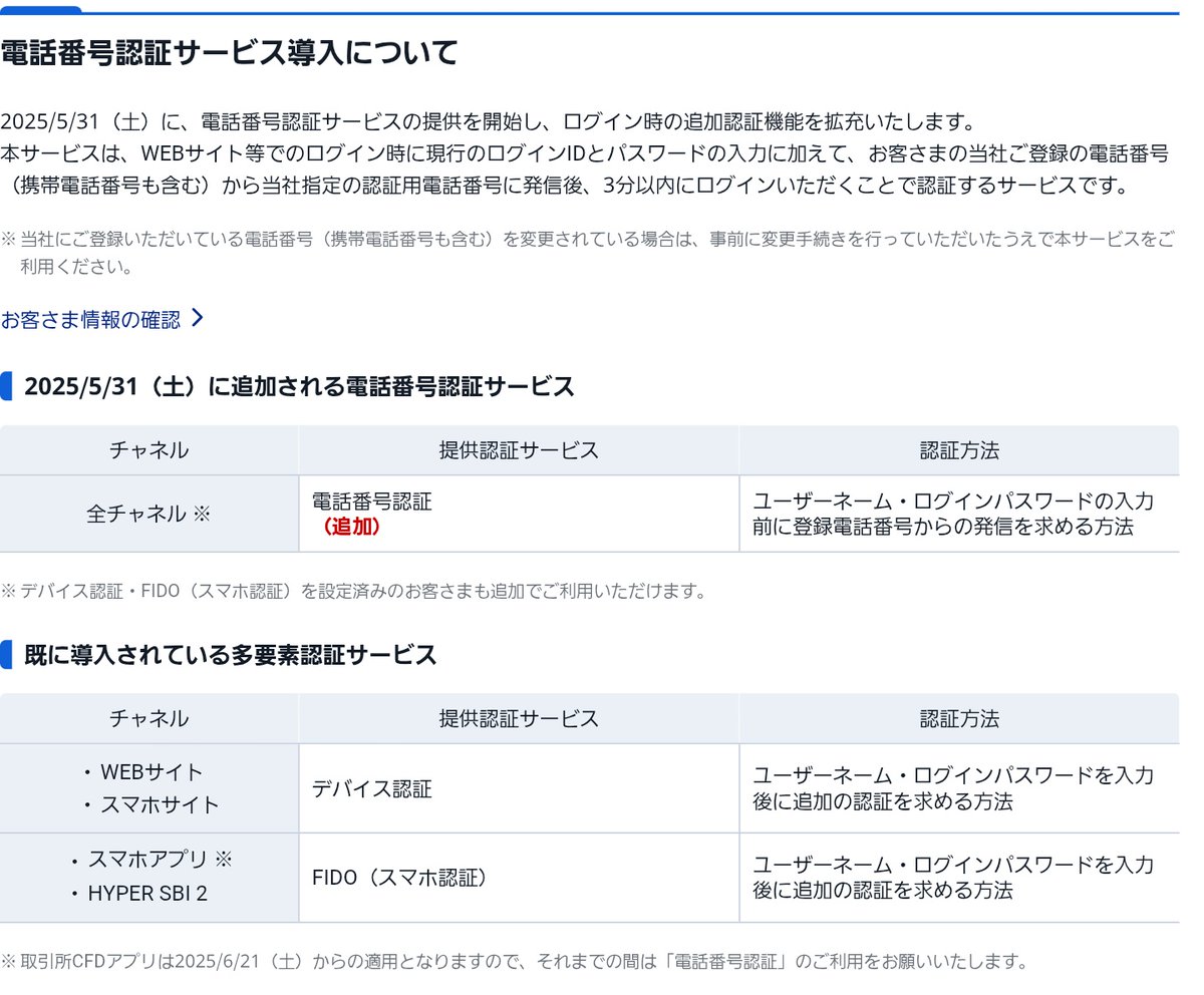 多要素認証の必須化スケジュールおよび電話番号認証サービス導入のお知らせ | SBI証券 https://t.co/vCzc9gnldi
