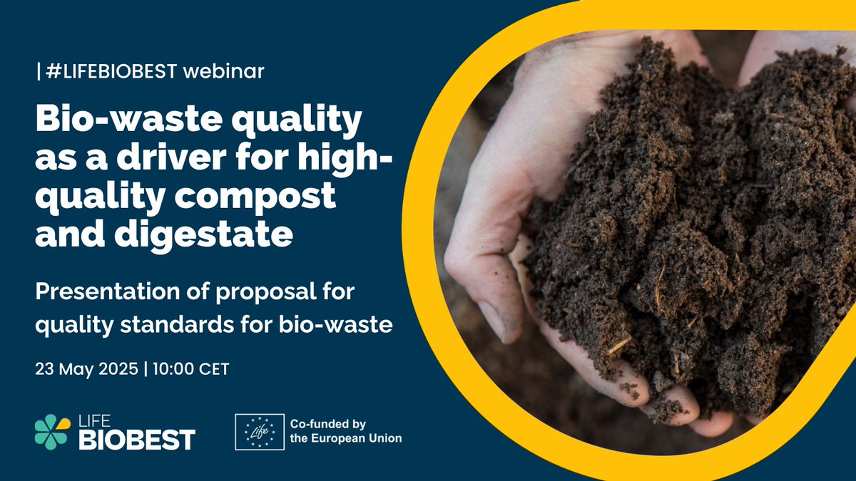 THIS FRIDAY: Discover practical approaches to #biowaste #quality assessment in our #LIFEBIOBEST webinar!

Learn from Germany's new #impurity standards (effective since 1 May) and best practices from Italy and Catalonia.

Join us at 10:00 CET!

Register: zurl.co/YesLc