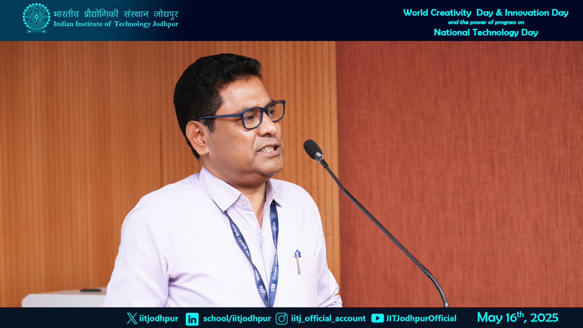 iitjodhpur's tweet image. IIT Jodhpur celebrated #WorldCreativityAndInnovationDay &amp;amp; #NationalTechnologyDay with inspiring talks by Sh. V Sachithananda Shenoi (DLJ) &amp;amp; Sh. Anil Kumar (FDDI). A day of ideas, innovation &amp;amp; progress! 💡🇮🇳
#IITJodhpur #TechnologyDay2025 #InnovationAtIITJ