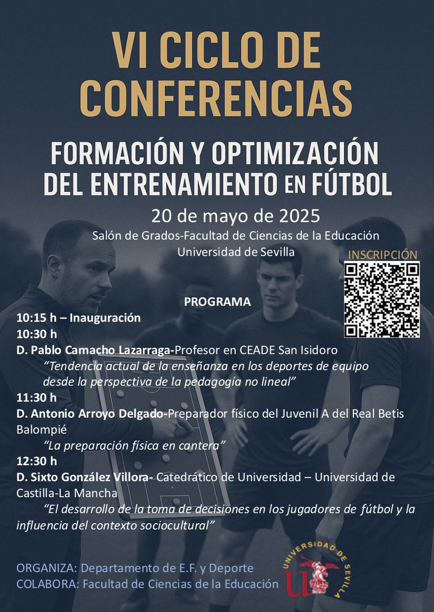 Camino de la Universidad de Sevilla  para participar en el VI Ciclo de Conferencias Formación y Optimización del entretenimiento en ⚽️

“El desarrollo de la toma de decisiones en los jugadores de ⚽️ y la influencia del contexto sociocultural”.

🙏🏻 al Departamento de EF y Deporte.