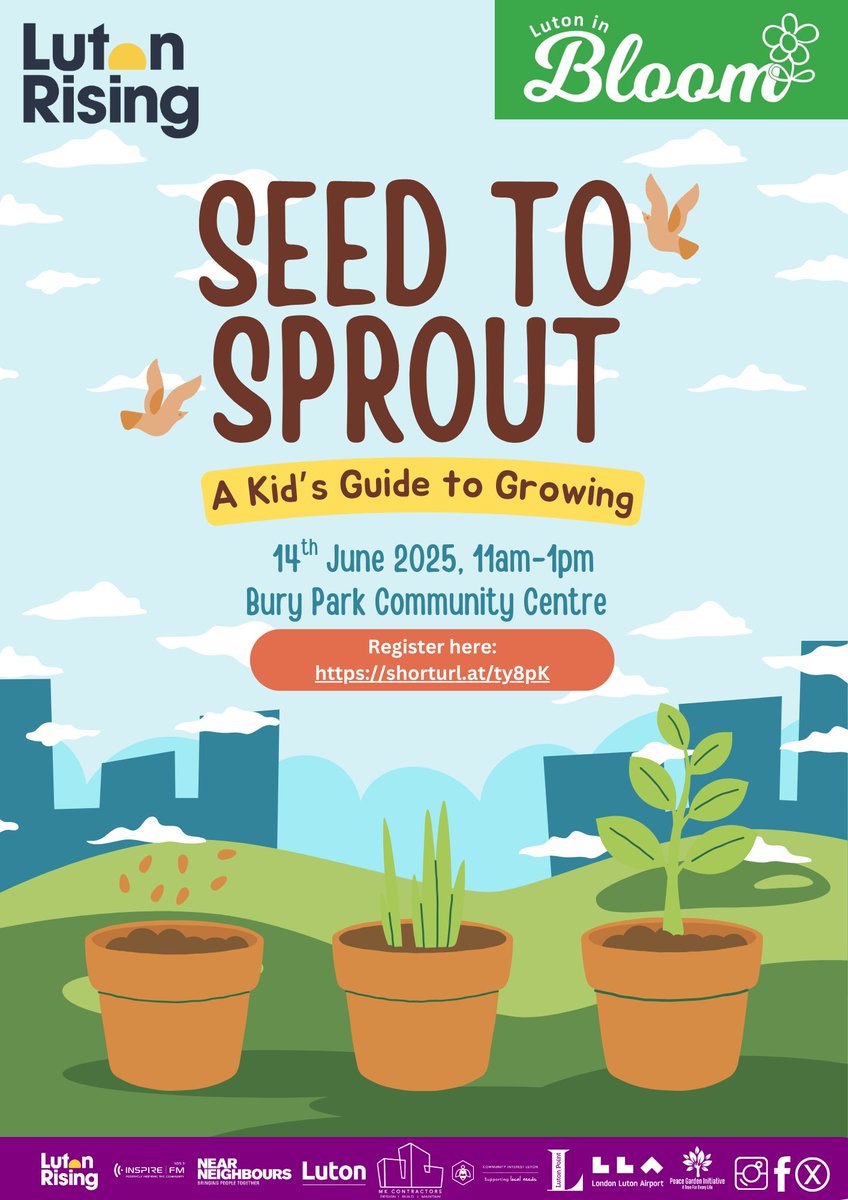 Seed to Sprout Workshop!

Join us as we explore the magic of germination, learn how to grow from seed to sprout &amp; add a little science spin to the mix 🔬

📍 Bury Park Community Centre
📅 14th June
🕚 11am – 1pm

Register Here: shorturl.at/h2vzc