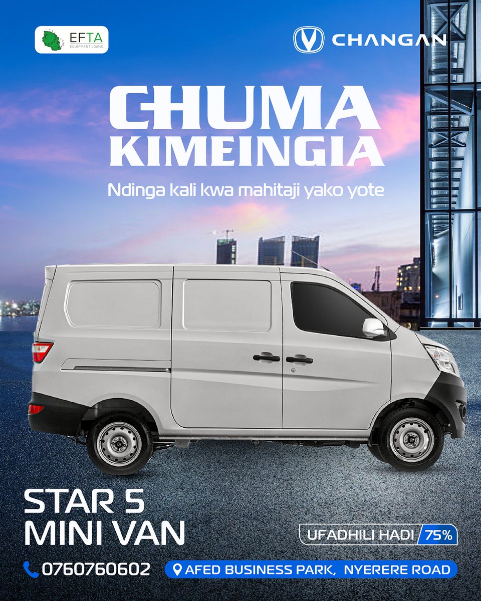 Changan_TZ's tweet photo. Star 5 Minivan – Imebeba nafasi kubwa na uwezo wa kubeba familia au biashara yako bila kikwazo. Chukua sasa kwa ufadhili hadi 75%!
📍 AFED Business Park, Nyerere Road
📞 +255 760 760 602
#Star5Minivan #SafariBilaMipaka #ChumaKimeingia https://t.co/drdf2K6h9T