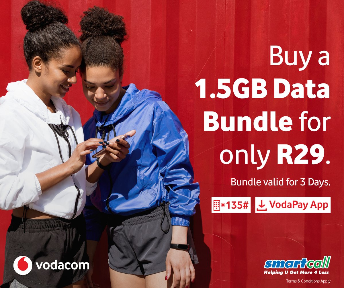 SmartcallVSP2's tweet image. You could get 1.5GB Vodacom Data for only R29!  

Use the VodaPay app or dial *135# to explore more deals made just for you.  

#Vodacom #MadeForYou #StayConnected