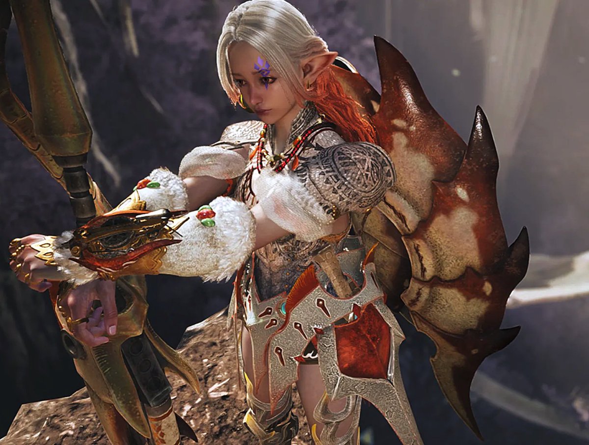 smm_mh's tweet image. トゥナムル胴を使って戦女神コーデ!
スキュラの変更できないカラーを全体的に差し色にしました☺️
#MHWilds重ね着 #モンハン重ね着