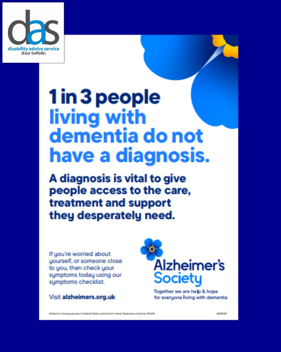 Disability Advice Service (East Suffolk) (@daseastsuffolk) on Twitter photo ๐ง Itโs #DementiaActionWeek- a time to learn the signs & take action early.
Check out the excellent #dementia checklist from <a href="/alzheimerssoc/">Alzheimer's Society</a> ๐ bit.ly/4mojOLW. We can help with #benefit advice & support for #carers.
#DAW2025 #KnowTheSigns #EastSuffolk #DisabilitySupport ๐ง Itโs #DementiaActionWeek- a time to learn the signs & take action early.
Check out the excellent #dementia checklist from <a href="/alzheimerssoc/">Alzheimer's Society</a> ๐ bit.ly/4mojOLW. We can help with #benefit advice & support for #carers.
#DAW2025 #KnowTheSigns #EastSuffolk #DisabilitySupport
