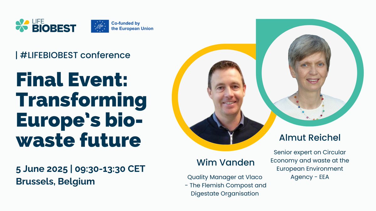 ENTmediambient's tweet image. Meet quality manager Wim Vanden Auweele (Vlaco - auditing 110+ biowaste plants yearly) and Almut Reichel (EEA senior circular economy specialist) at our #LIFEBIOBEST final conference in Brussels on 5 June! 🌱

Event details: zurl.co/iT0MX