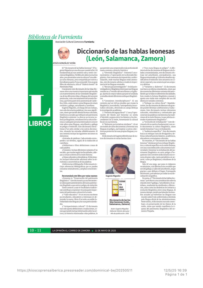 Furmientu Asociación (@furmientu) on Twitter photo Biblioteca de Furmientu. Diccionario de las #hablas #leonesas (Eugenio Miguélez). Reseña de Jesús G. Vizán. Publicado el 11 de mayo en la <a href="/opiniondezamora/">LA OPINIÓN DE ZAMORA</a> . Biblioteca de Furmientu. Diccionario de las #hablas #leonesas (Eugenio Miguélez). Reseña de Jesús G. Vizán. Publicado el 11 de mayo en la <a href="/opiniondezamora/">LA OPINIÓN DE ZAMORA</a> .