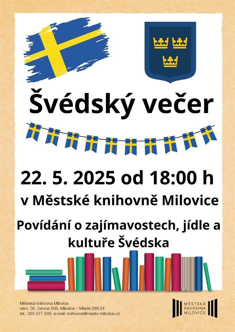 Máte to blízko do středočeských Milovic? Tento čtvrtek tam s povídáním o Švédsku zavítá naše kolegyně Hanka. Jací Švédové jsou, jaká zajímavá města navštívit nebo kam do přírody? Nebude chybět ani švédská gastronomie včetně ochutnávky či královská rodina.