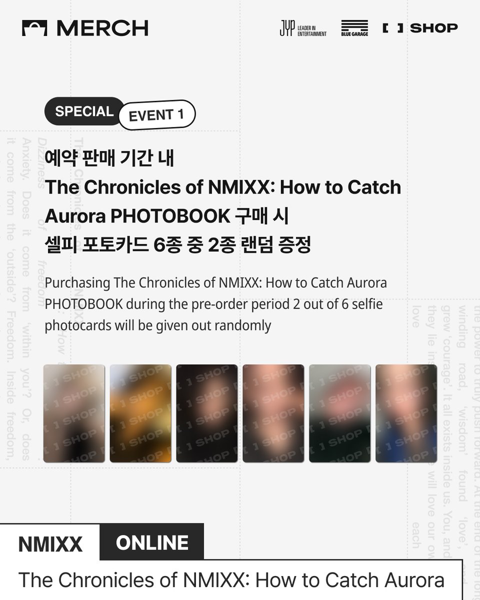 KpopmerchShopee's tweet photo. ◈(JYP Shop POB) NMIXX - The Chronicles of NMIXX How to Catch Aurora Photobook◈
🎁JYP Shop POB: Selfie photocard 2out of 6
Order Here
>>https://t.co/hIUSTI9pMn
#KpopmerchShopee #NMIXX https://t.co/dfAkFZiT8a