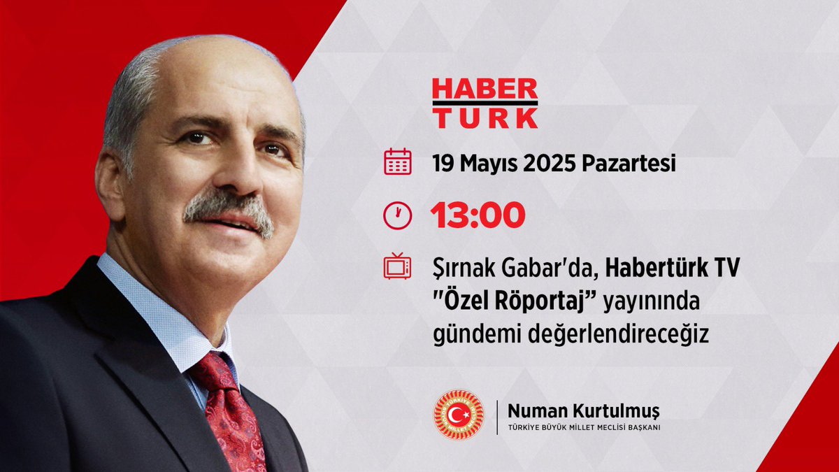 Şırnak Gabar'da, Habertürk TV "Özel Röportaj" yayınında gazeteciler Mehmet Akif Ersoy ve Hülya Hökenek ile gündemi değerlendireceğiz.

🗓 19 Mayıs 2025 Pazartesi
📺 Habertürk TV 
🕐 13:00