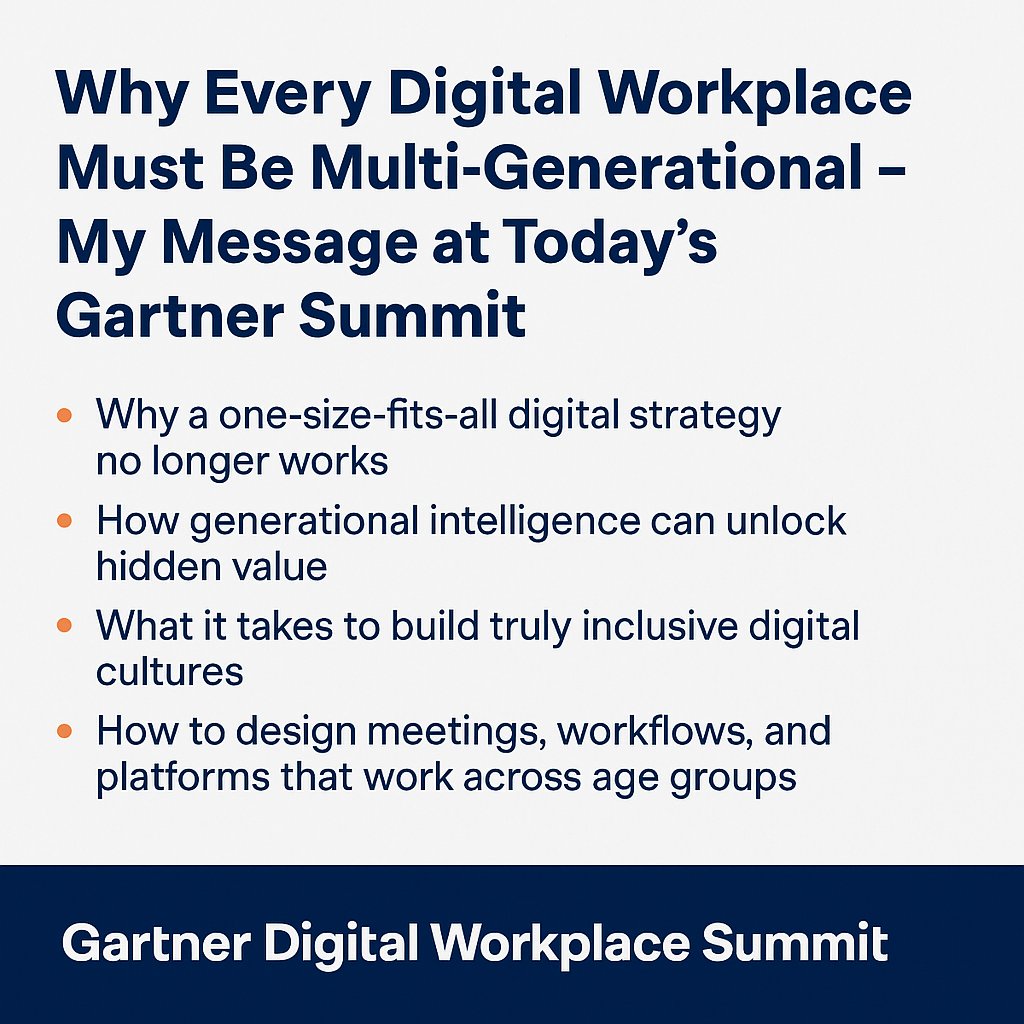 drpaulredmond's tweet image. Excited to be keynoting at today's #Gartner Digital Workplace Summit in London. My message: If your digital workplace isn’t built for all generations, it’s not built to last. #FutureOfWork #DigitalWorkplace #KeynoteSpeaker #EmployeeExperience #WorkplaceCulture #BusinessSpeaker