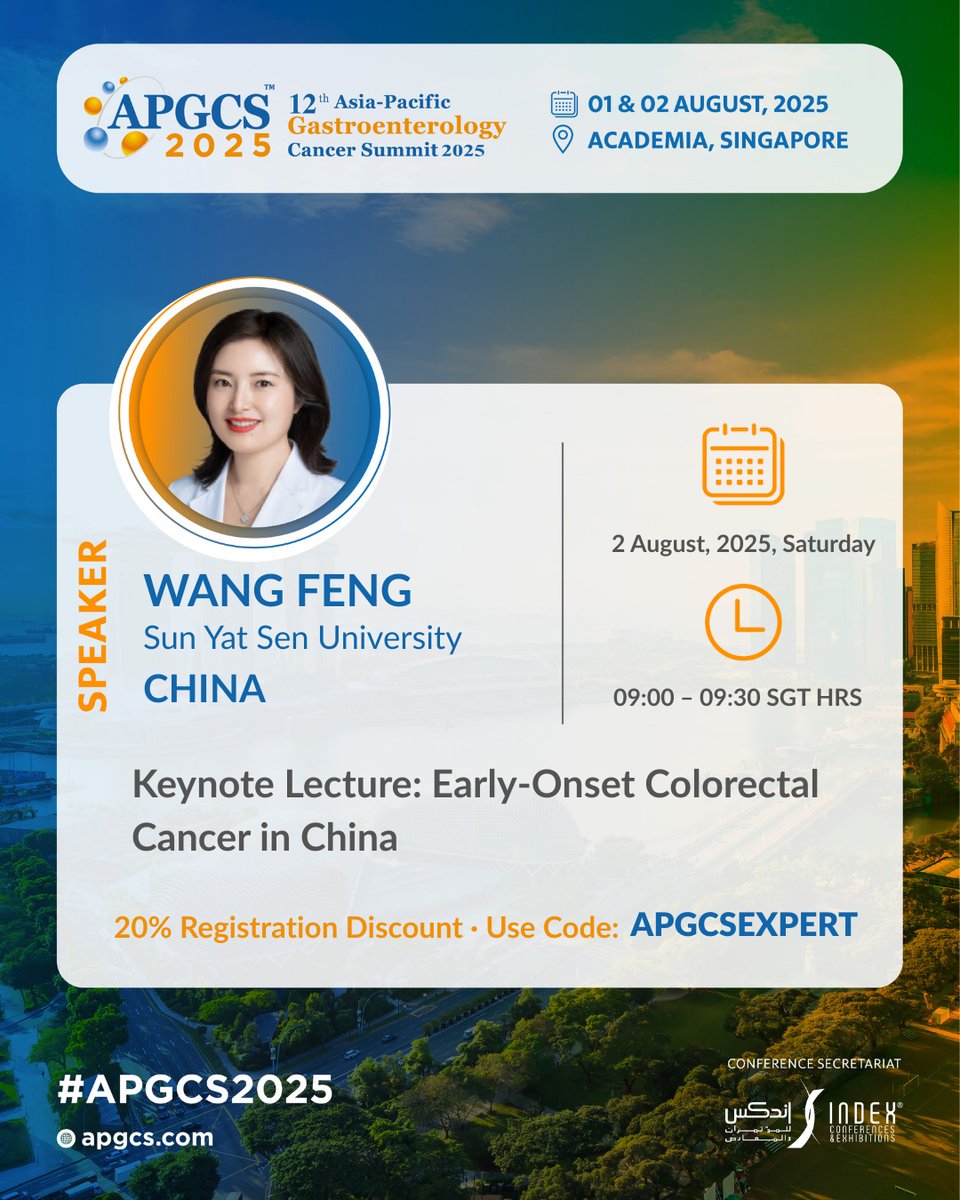 What’s driving the rise of early-onset colorectal cancer in China?

Join us at #APGCS2025 as Prof. Wang Feng from Sun Yat Sen University delivers a powerful keynote on this urgent topic.

🗓️ 2 Aug | ⏰ 09:00–09:30 SGT
🎟️ Use promo code before 30 June 2025 for early bird savings!